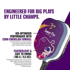 Athletiq JuniorPro Series Pickleball Paddle with 2 Balls & 1 Cover - Purple