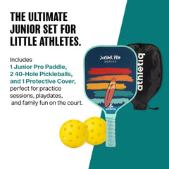 Athletiq JuniorPro Series Pickleball Paddle with 2 Balls & 1 Cover - Blue