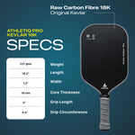 Athletiq Pro Black Kevlar 18K Carbon Fibre Pickleball Paddle