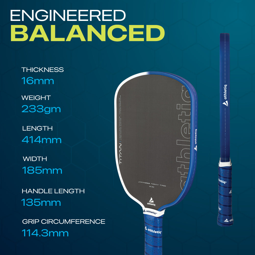 Athletiq Titan (Trilogy Pro Series) Hot Pressed Thermoformed Japanese Toray T700 Elongated Pickleball Paddle