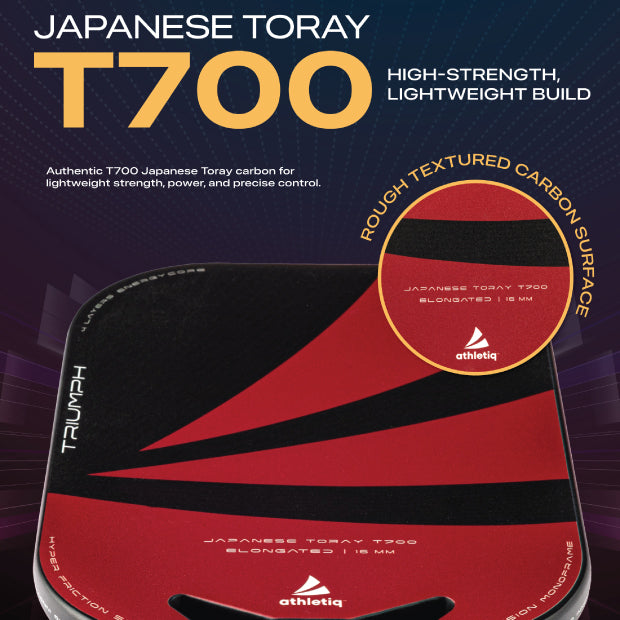 Athletiq Triumph (Trilogy Pro Series) Edgeless PP Cellular Quad Core Hot Pressed Thermoformed Japanese Toray T700 Elongated Pickleball Paddle