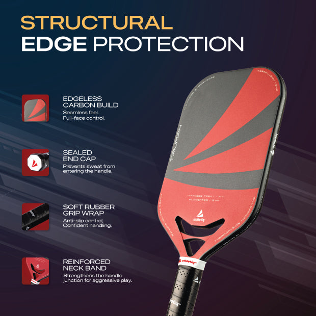 Athletiq Triumph (Trilogy Pro Series) Edgeless PP Cellular Quad Core Hot Pressed Thermoformed Japanese Toray T700 Elongated Pickleball Paddle